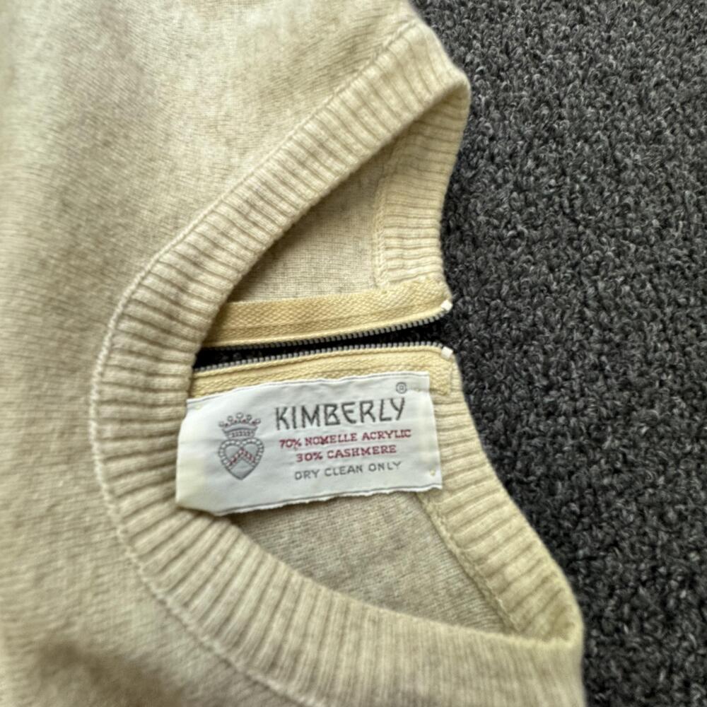 Kimberly Pullover Sweater Womens M Beige Short Sleeve Crew Neck Zipper Cashmere - Picture 2 of 8